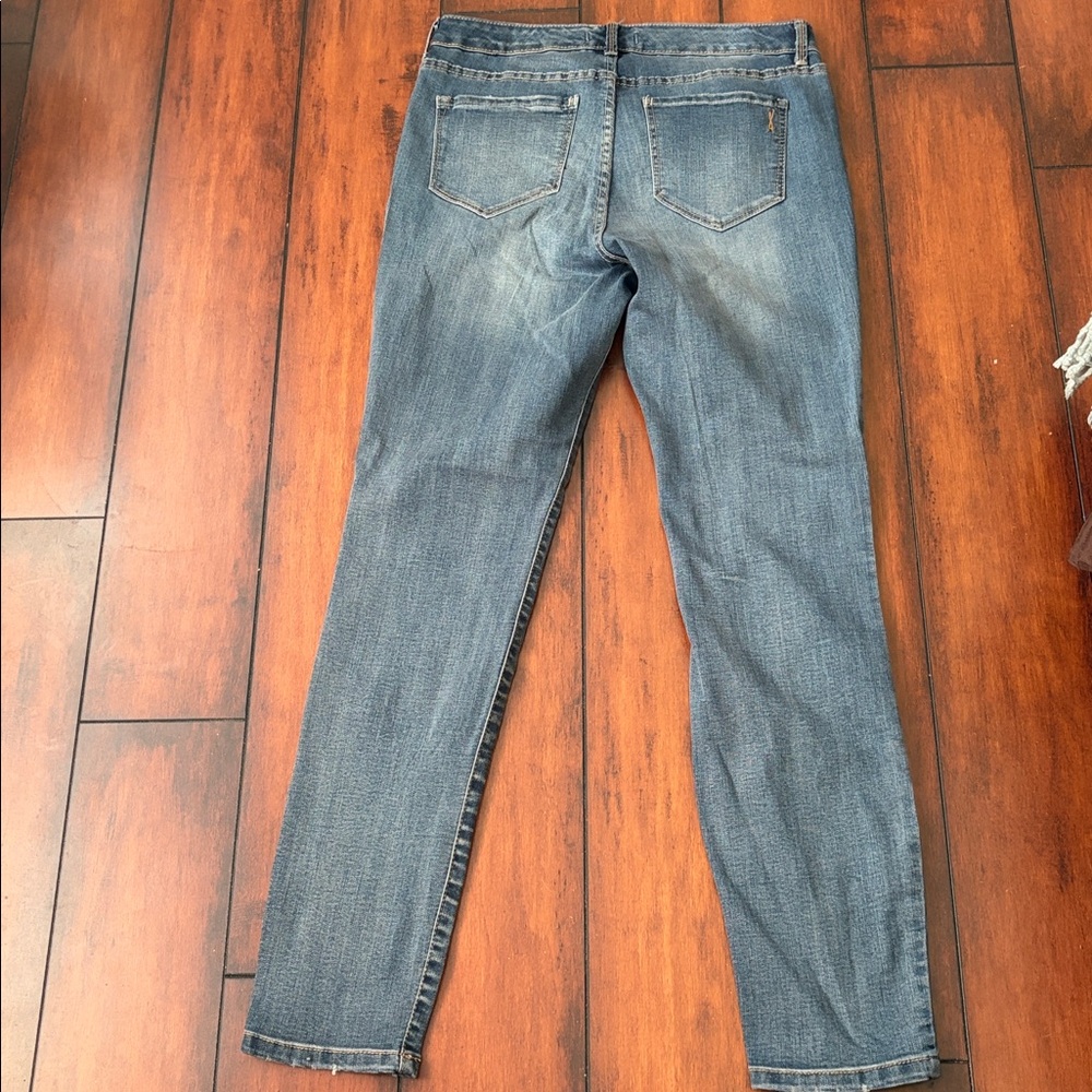 Vintage America Blue Skinny Jeans with Pink Floral Embroidery - Picture 5 of 6